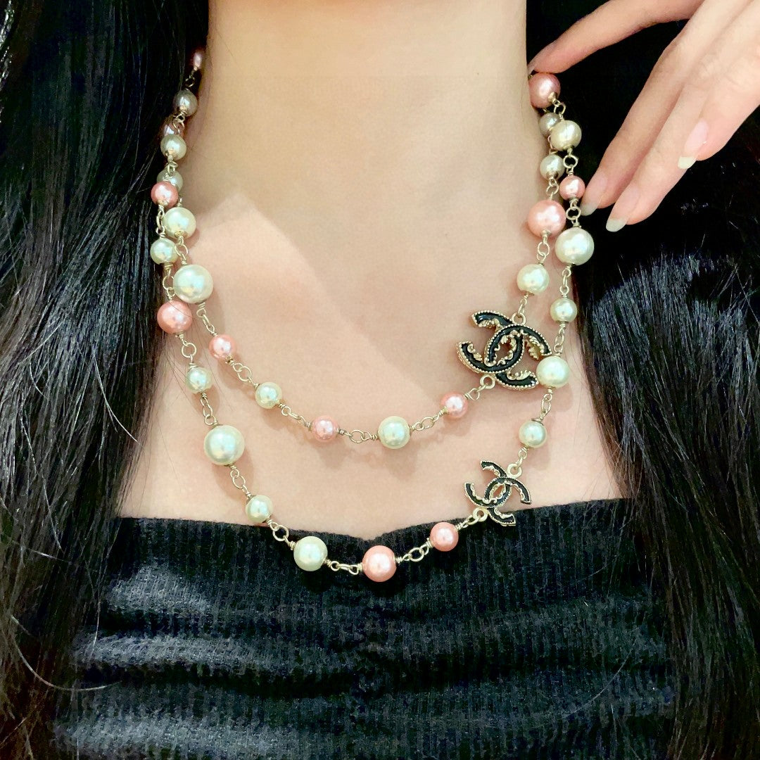 Double-C Emblem Pearl-Detail Pendant Necklace – Pearl Detail – Design 051 main product view
