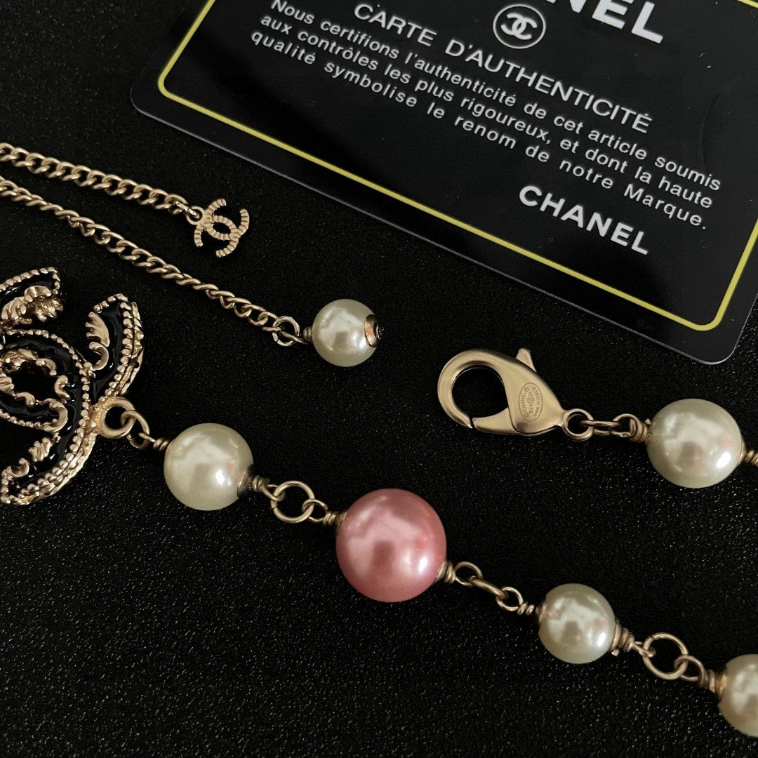 Double-C Emblem Pearl-Detail Pendant Necklace – Pearl Detail – Design 051 main product view