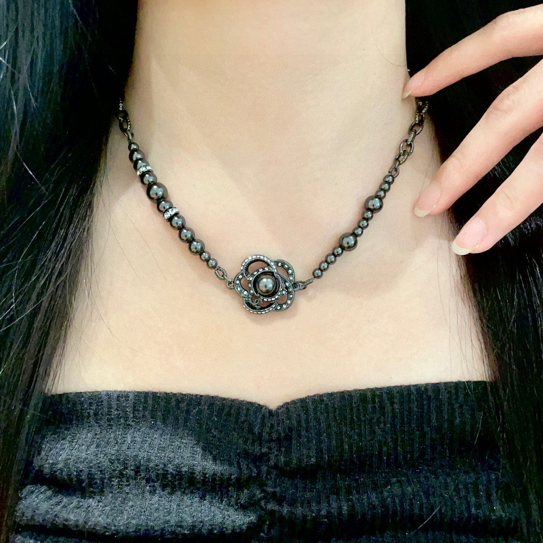 Camellia Pendant Necklace in Black-Tone main product view