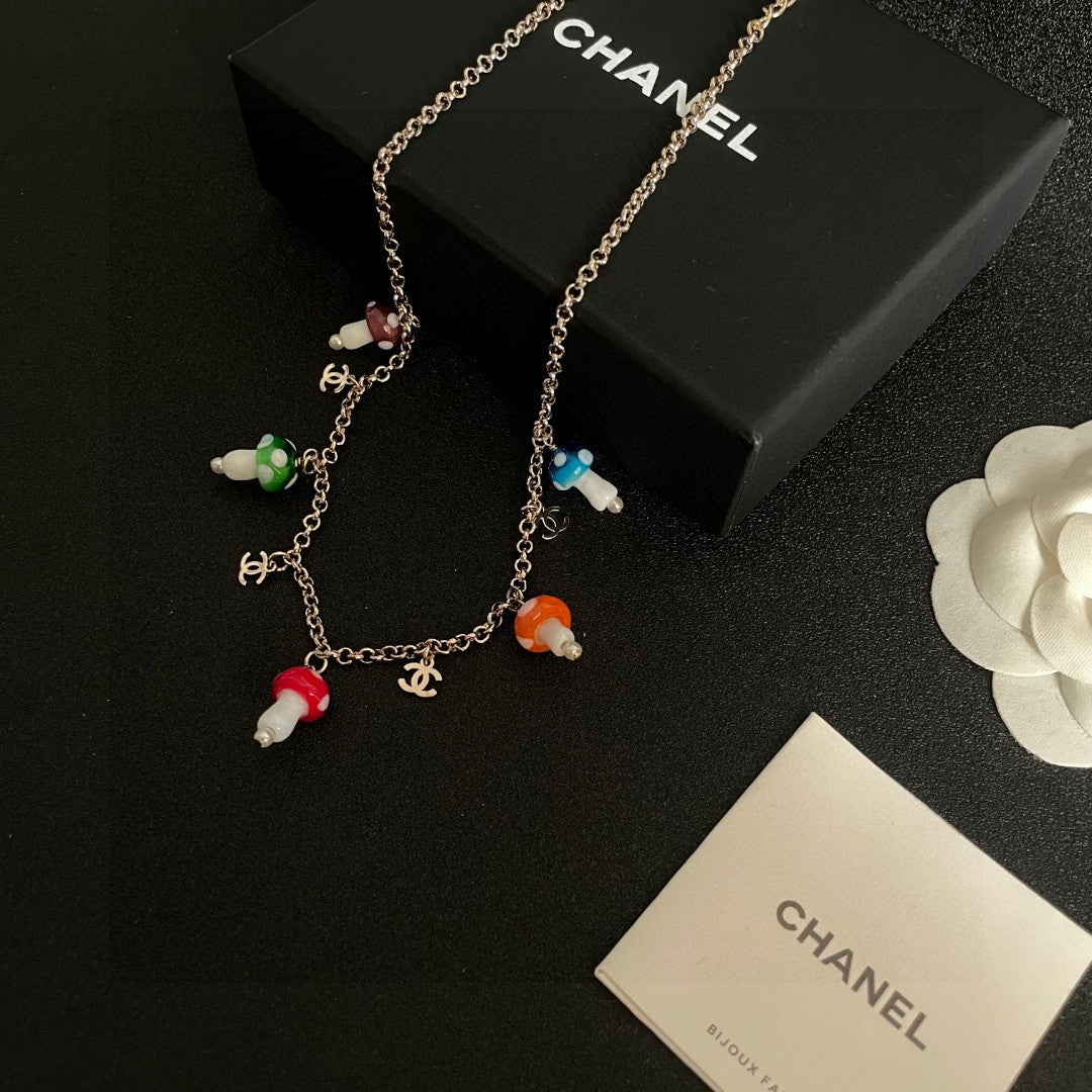 Double-C Emblem Pendant Necklace in Polished Metal-Tone – Design 027 close-up detail