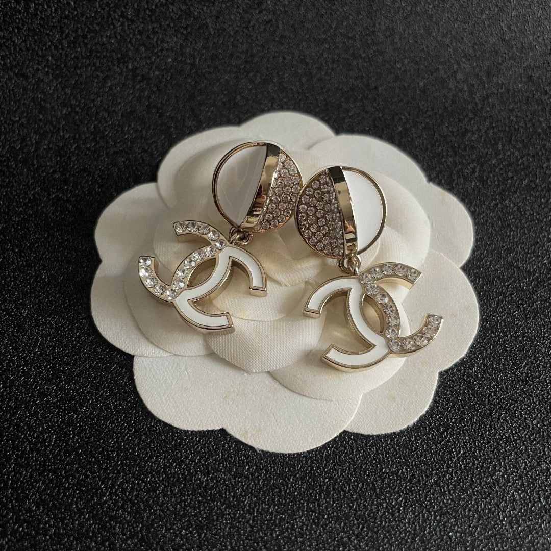 Double-C Emblem Crystal-Accent Statement Earrings – Design 018 detail view