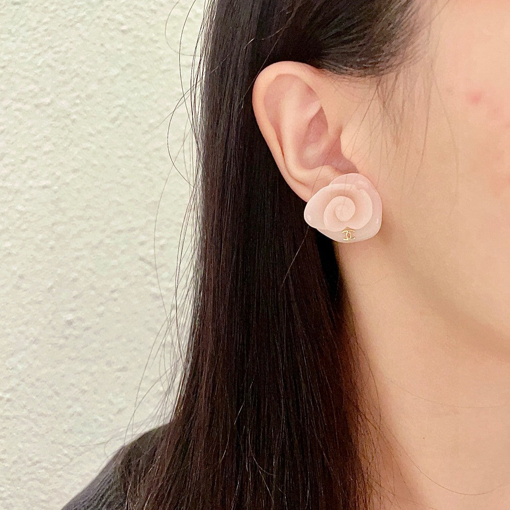 Camellia Stud Earrings in Polished Metal-Tone – Camellia Detail – Design 032 detail view