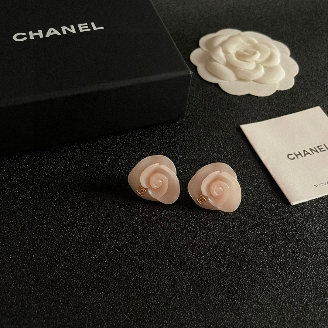 Camellia Stud Earrings in Polished Metal-Tone – Camellia Detail – Design 032 styled product view