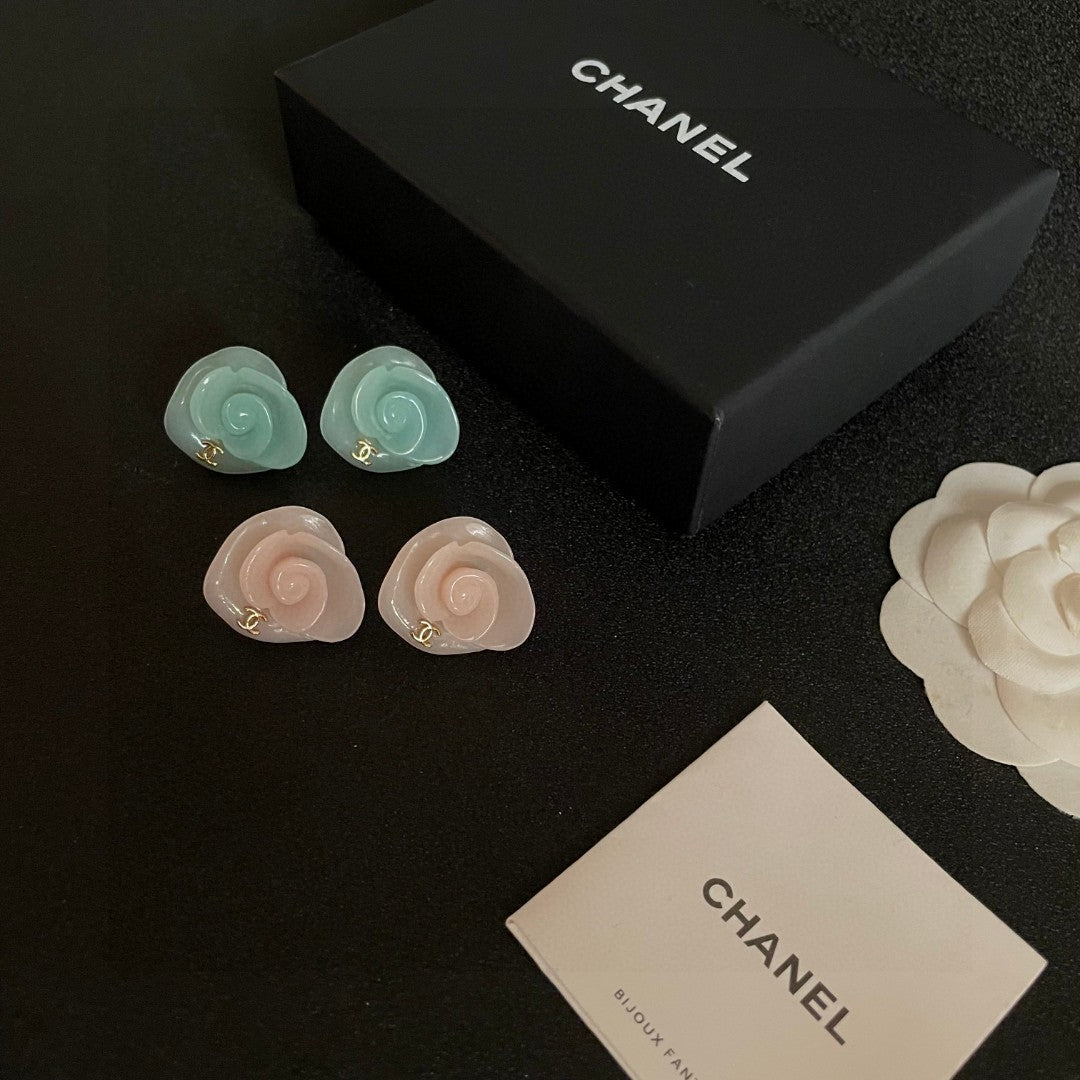 Camellia Stud Earrings in Polished Metal-Tone – Camellia Detail – Design 032 close-up detail