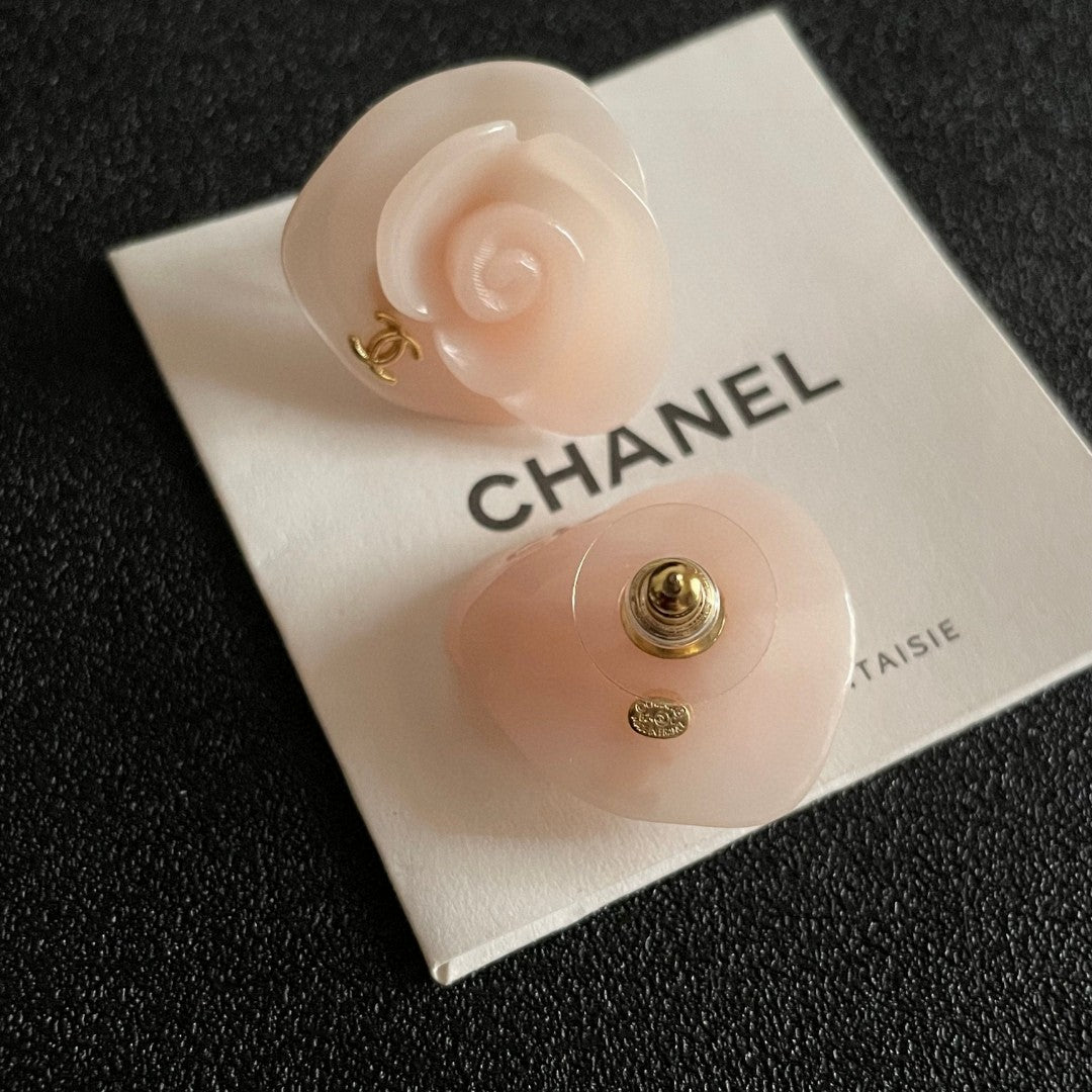 Camellia Stud Earrings in Polished Metal-Tone – Camellia Detail – Design 032 main product view