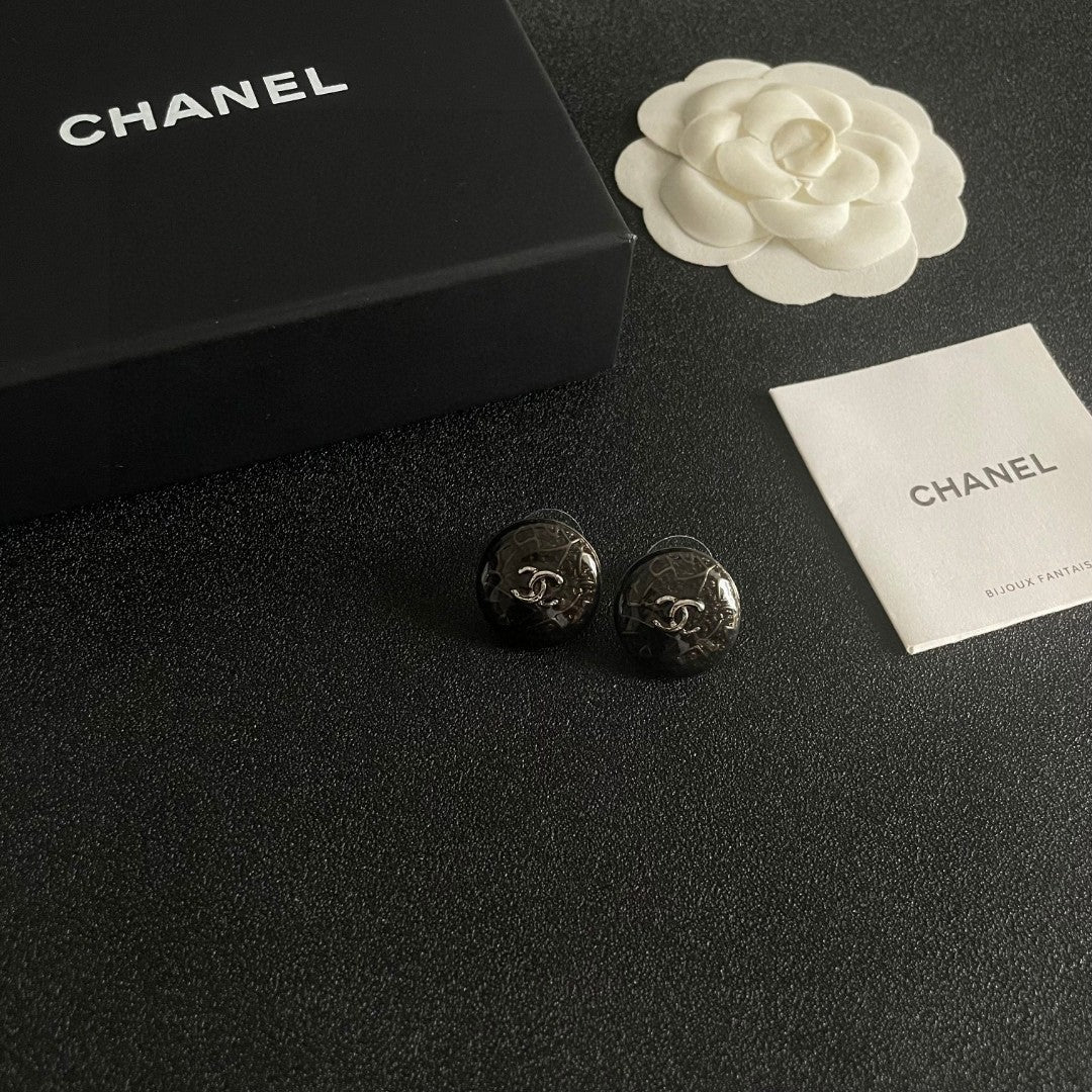 Double-C Emblem Stud Earrings in Polished Metal-Tone – Design 197 styled product view