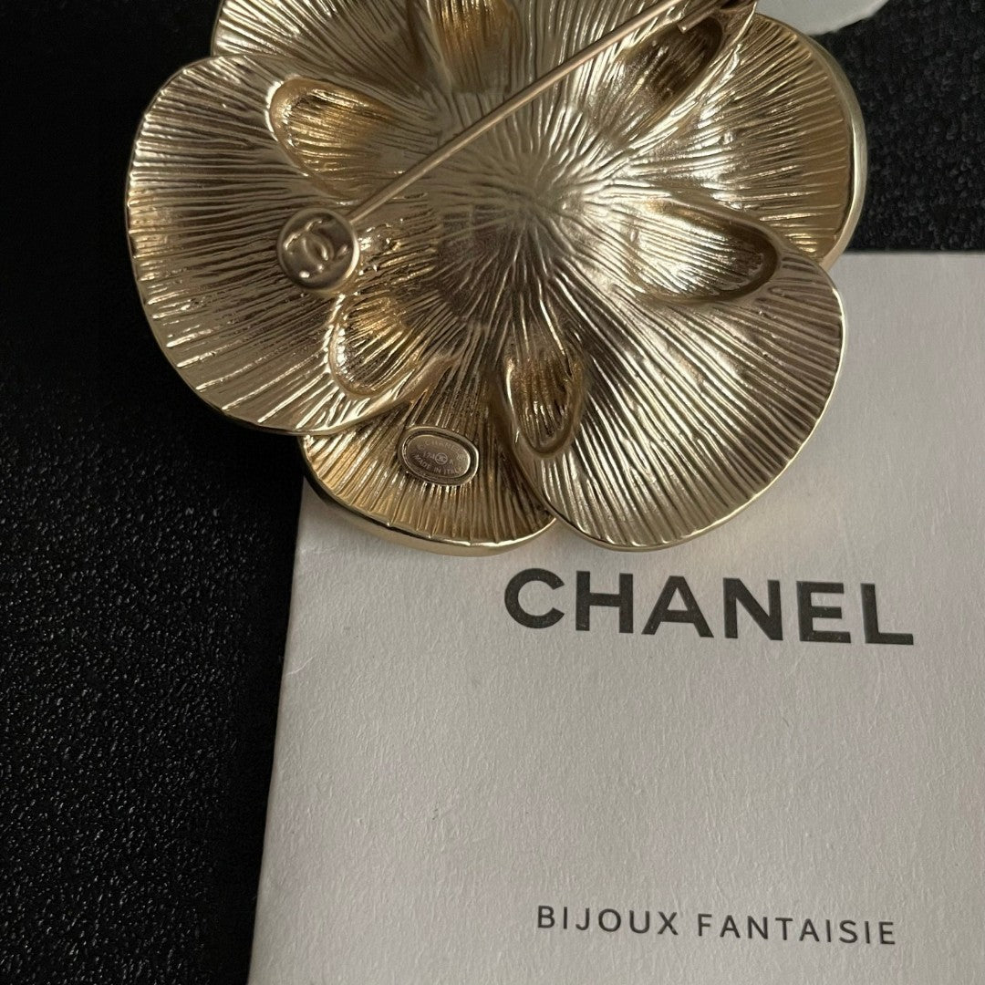 Camellia Brooch in Polished Metal-Tone – Camellia Detail front product view