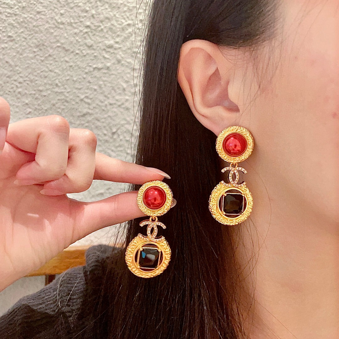 Double-C Emblem Crystal-Accent Statement Earrings – Design 017 main product view