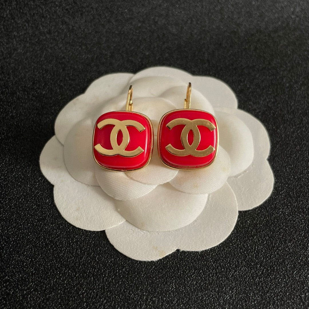 Double-C Emblem Statement Earrings in Polished Metal-Tone – Design 032 styled product view