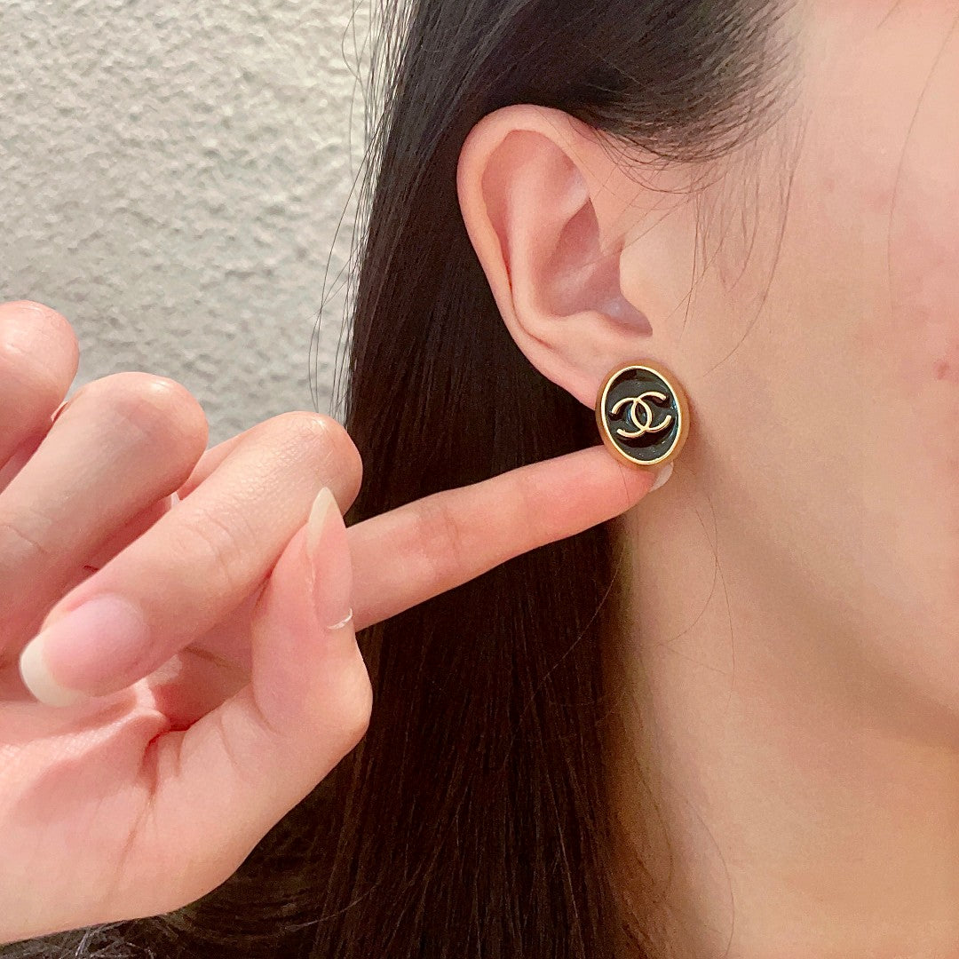 Round Stud Earrings in Polished Metal-Tone – Design 001 front product view
