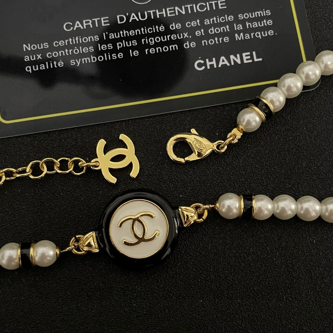 Double-C Emblem Pearl-Detail Pendant Necklace – Pearl Detail – Design 046 main product view