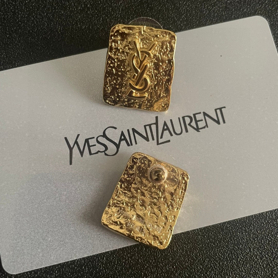Letter Emblem Stud Earrings in Polished Metal-Tone – Design 008 main product view