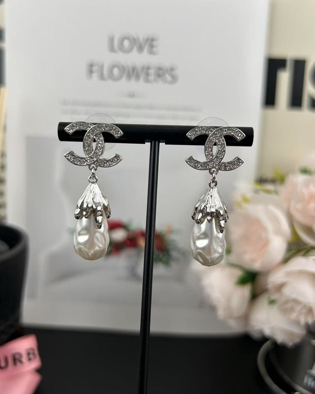 Letter Pearl-Detail Statement Earrings – Pearl Detail – Design 002 styled product view