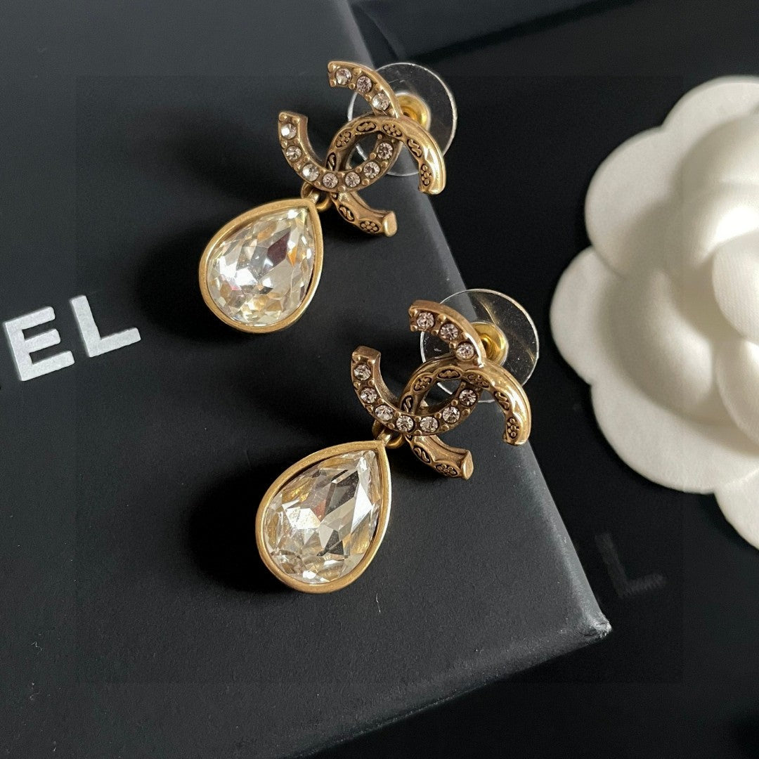 Double-C Emblem Crystal-Accent Statement Earrings – Design 015 main product view