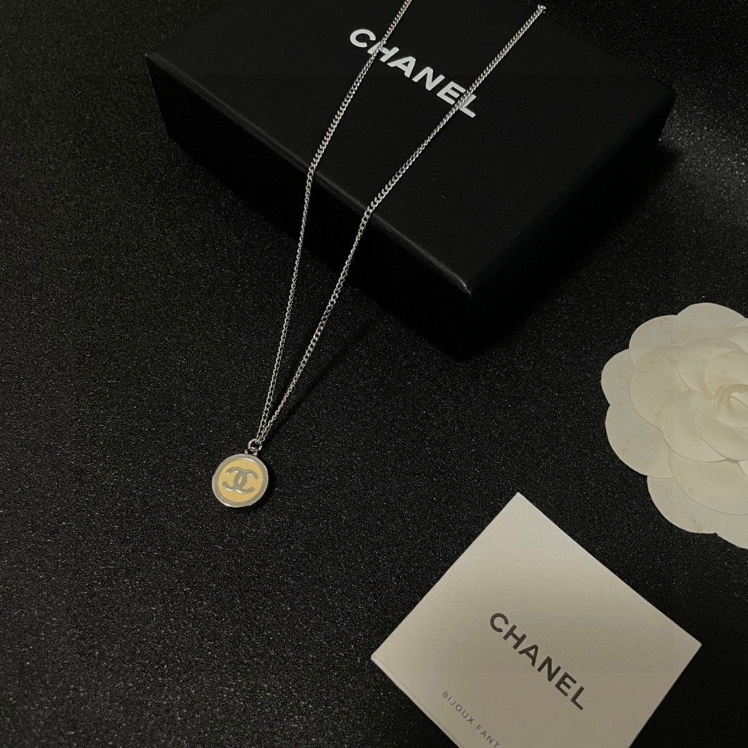 Double-C Emblem Pendant Necklace in Polished Metal-Tone – Design 019 styled product view