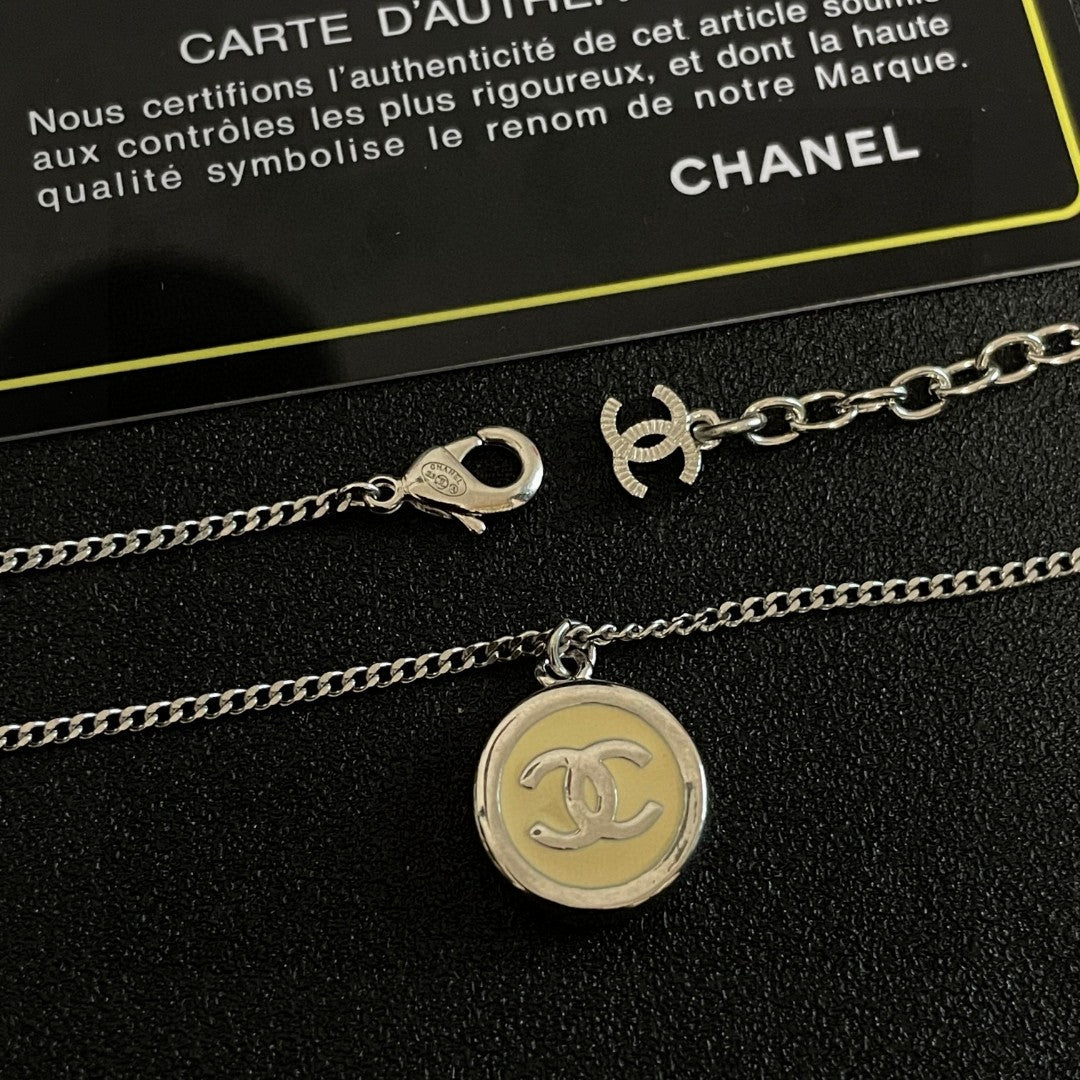 Double-C Emblem Pendant Necklace in Polished Metal-Tone – Design 019 main product view