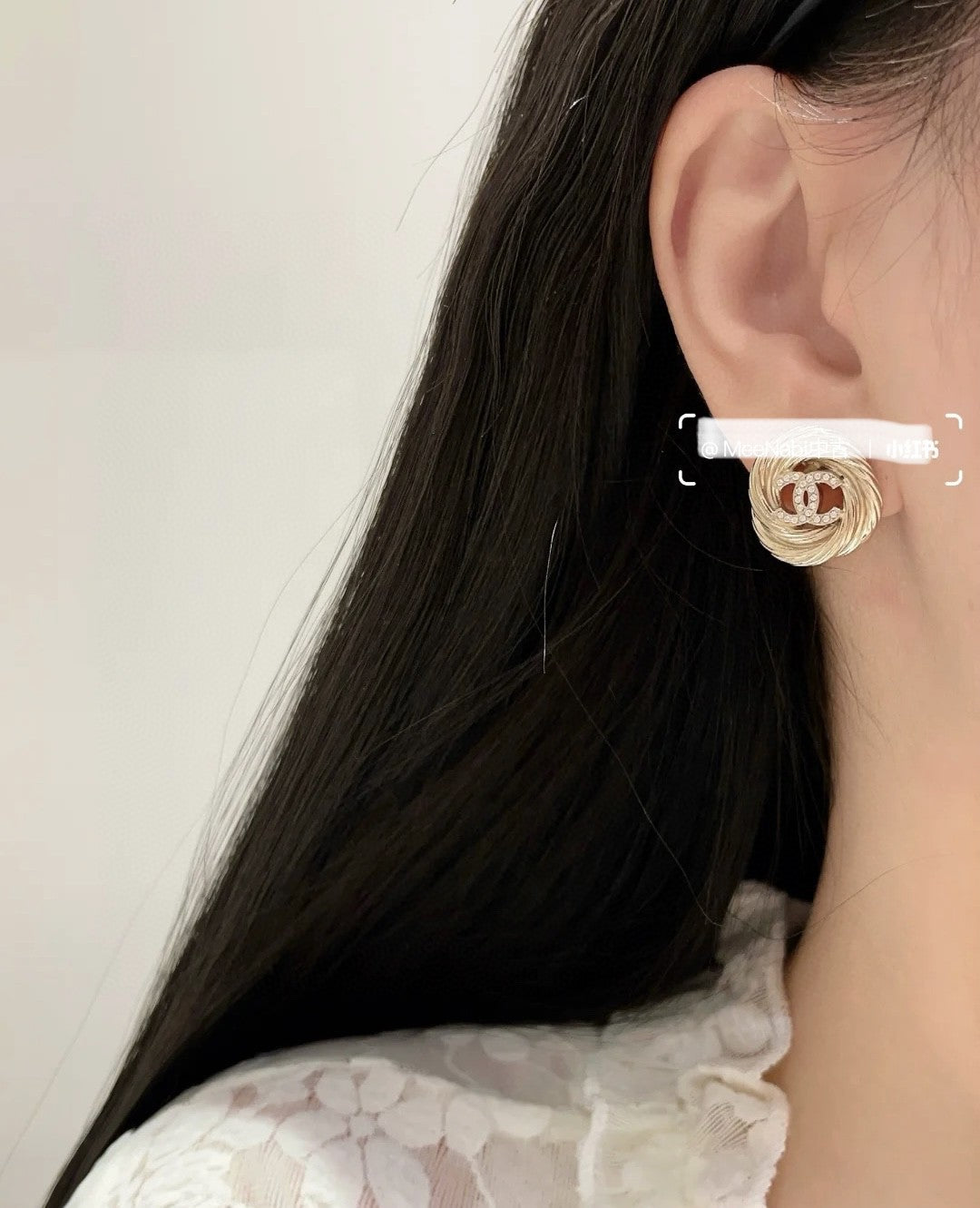 Double-C Emblem Stud Earrings in Gold-Tone – Design 022 front product view