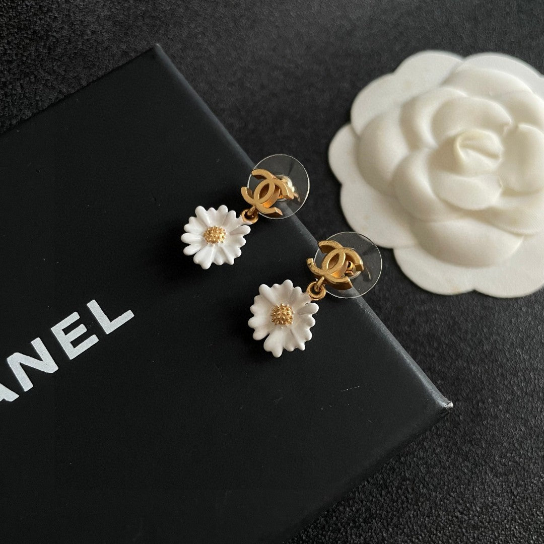 Camellia Statement Earrings in Polished Metal-Tone – Camellia Detail – Design 003 close-up detail
