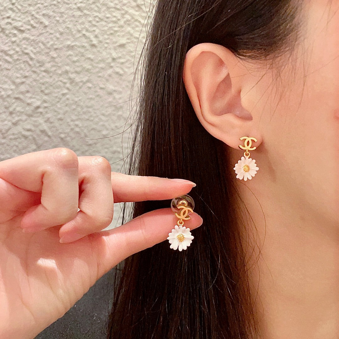 Camellia Statement Earrings in Polished Metal-Tone – Camellia Detail – Design 003 main product view