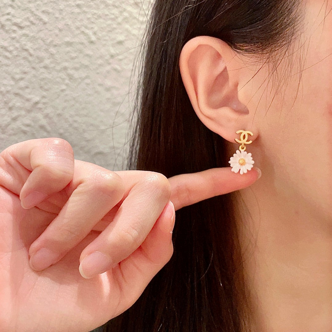Camellia Statement Earrings in Polished Metal-Tone – Camellia Detail – Design 003 front product view