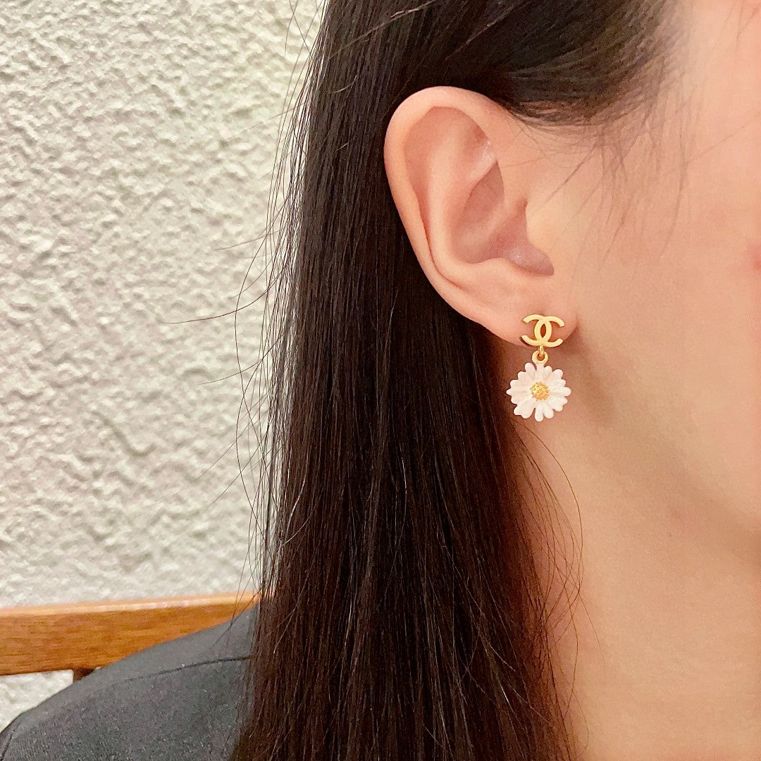 Camellia Statement Earrings in Polished Metal-Tone – Camellia Detail – Design 003 detail view