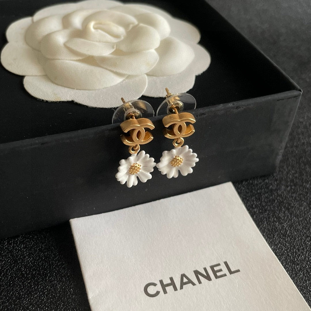 Camellia Statement Earrings in Polished Metal-Tone – Camellia Detail – Design 003 front product view