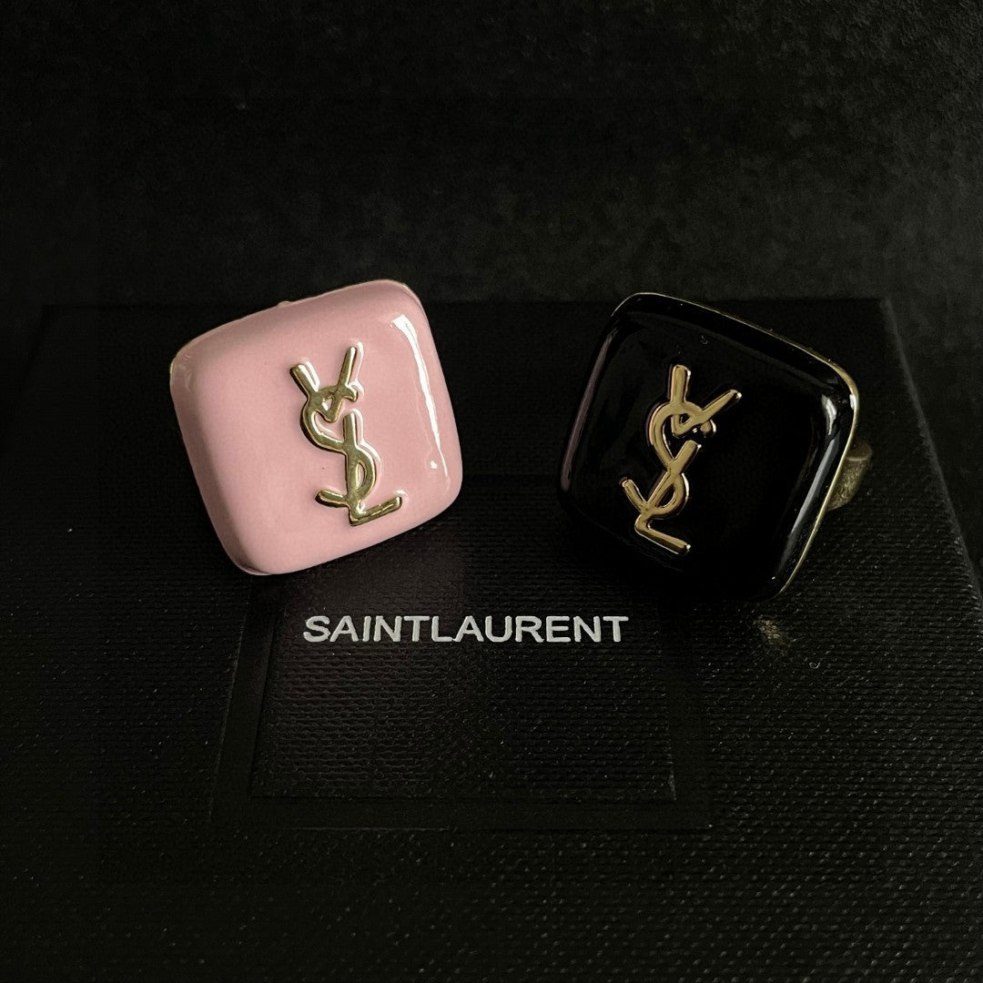 Letter Emblem Statement Ring in Polished Metal-Tone side detail