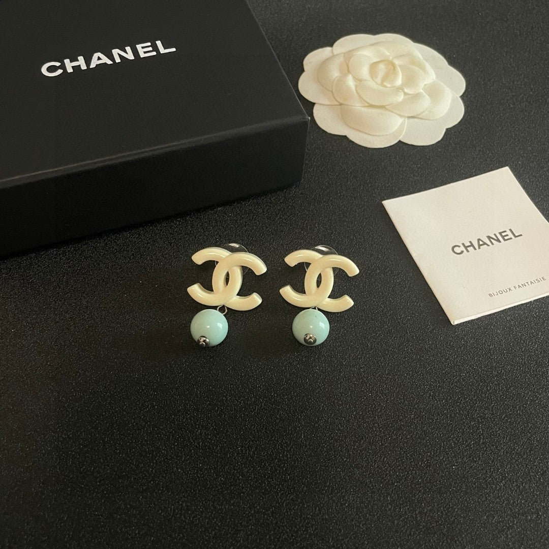 Double-C Emblem Pearl-Detail Statement Earrings – Pearl Detail – Design 008 styled product view