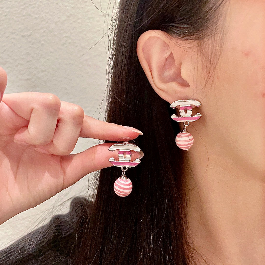 Double-C Emblem Statement Earrings in Polished Metal-Tone – Design 020 main product view