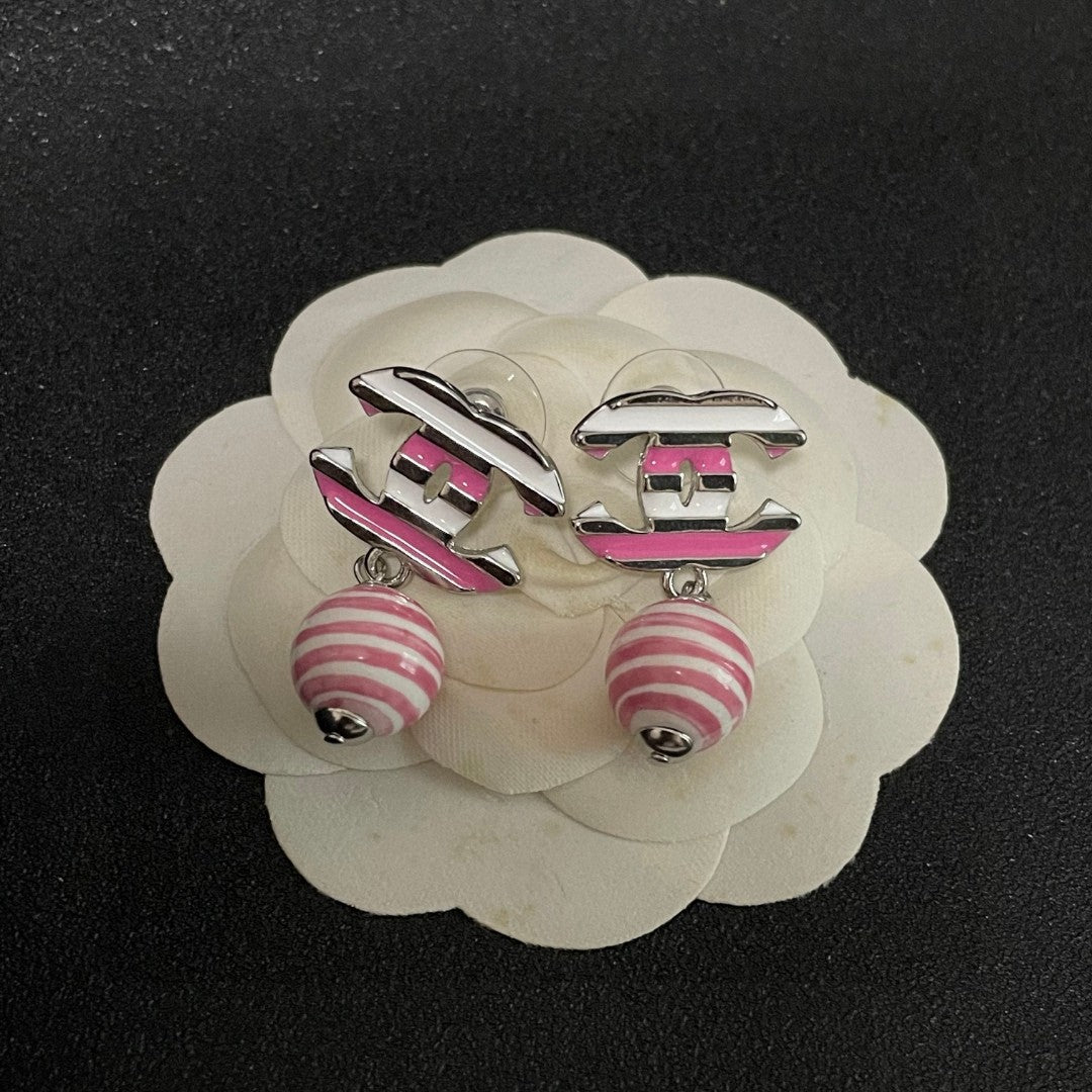 Double-C Emblem Statement Earrings in Polished Metal-Tone – Design 020 front product view