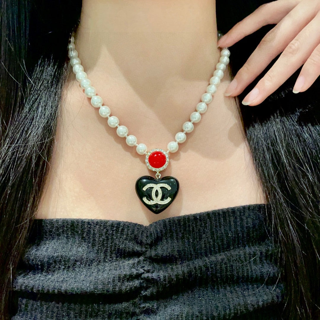 Double-C Emblem Crystal-Accent Pendant Necklace – Heart Detail – Design 002 main product view