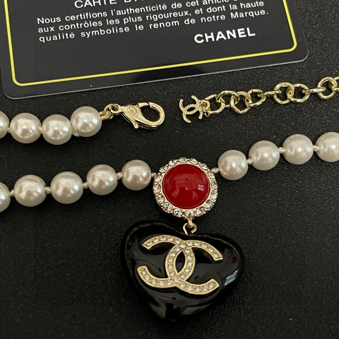 Double-C Emblem Crystal-Accent Pendant Necklace – Heart Detail – Design 002 main product view