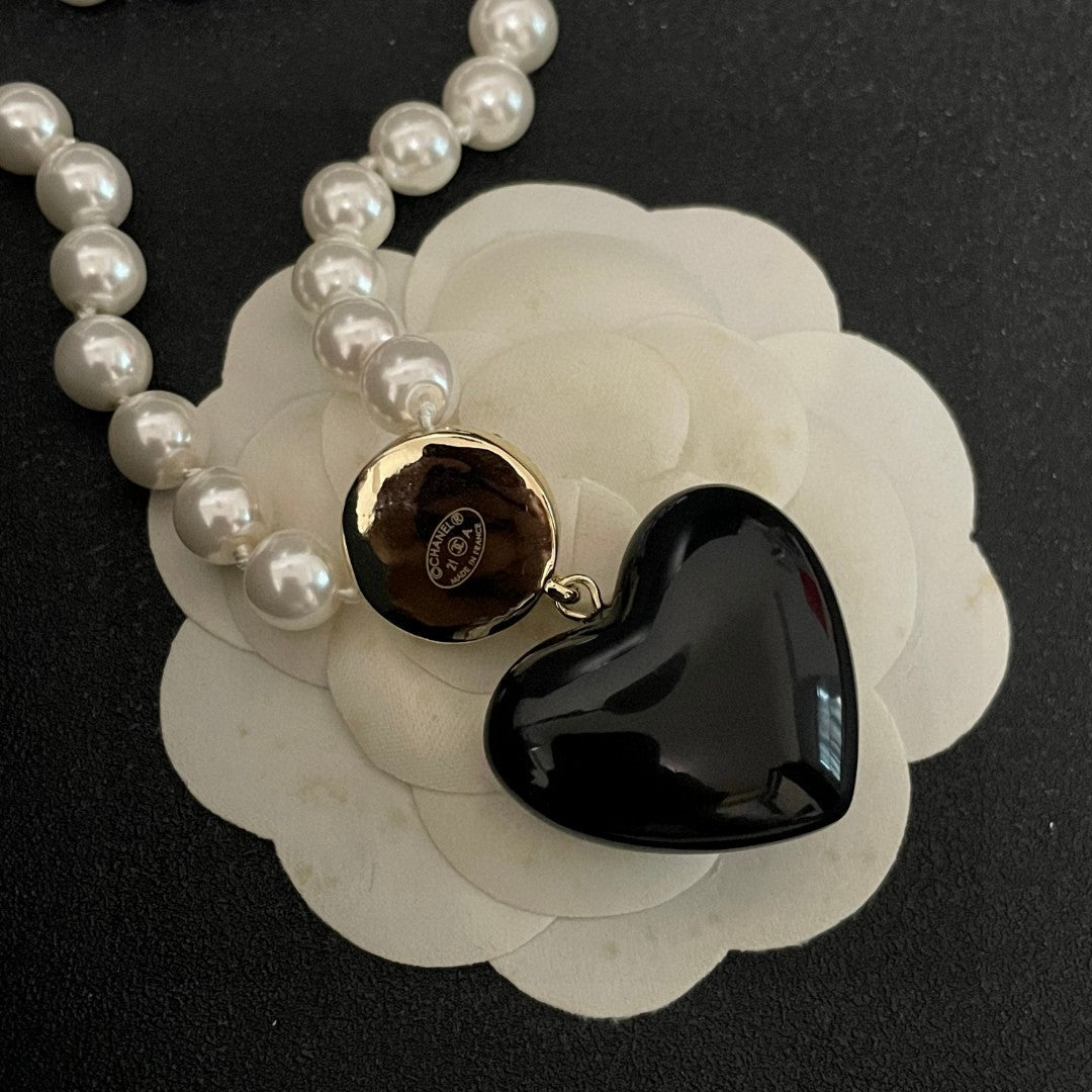 Double-C Emblem Crystal-Accent Pendant Necklace – Heart Detail – Design 002 front product view