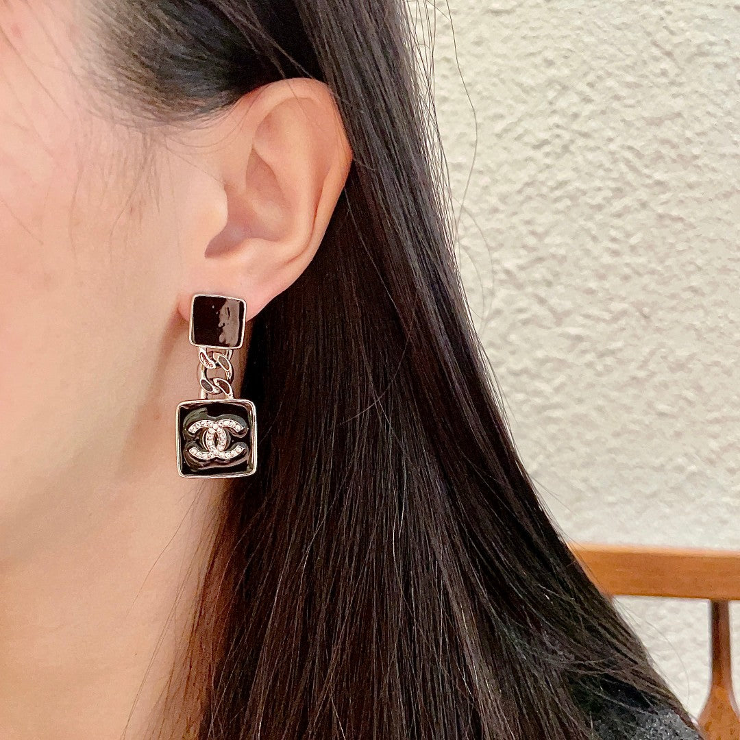 Double-C Emblem Statement Earrings in Polished Metal-Tone – Design 018 detail view
