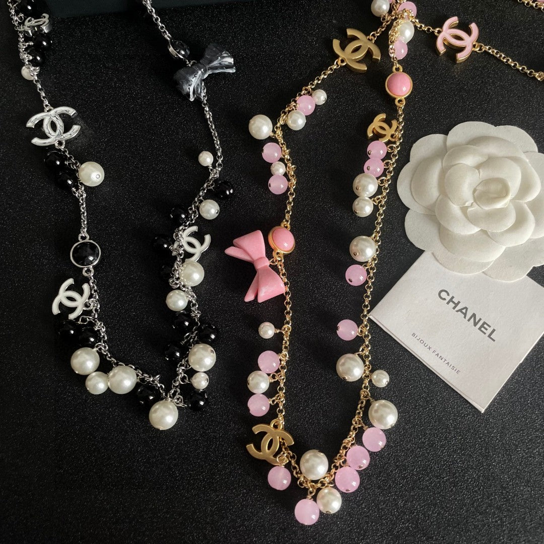 Double-C Emblem Pearl-Detail Pendant Necklace – Pearl Detail – Design 029 close-up detail