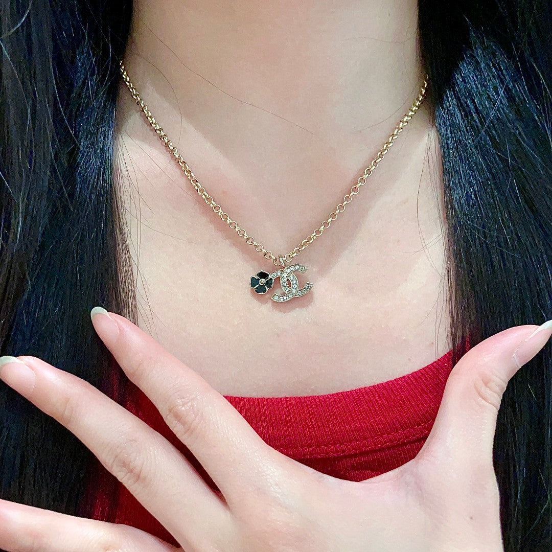 Camellia Pendant Necklace in Polished Metal-Tone – Camellia Detail – Design 013 front product view