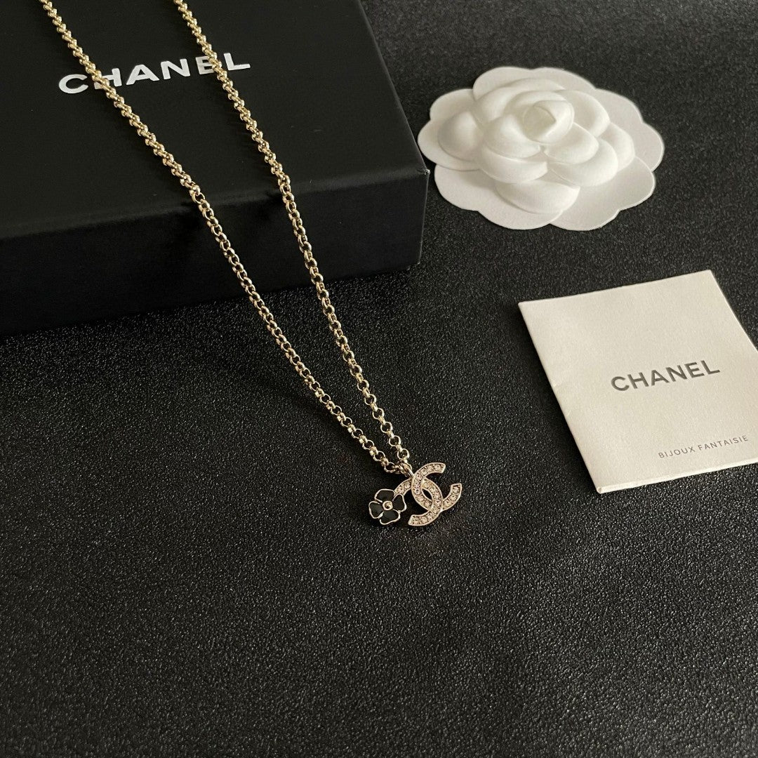 Camellia Pendant Necklace in Polished Metal-Tone – Camellia Detail – Design 013 styled product view