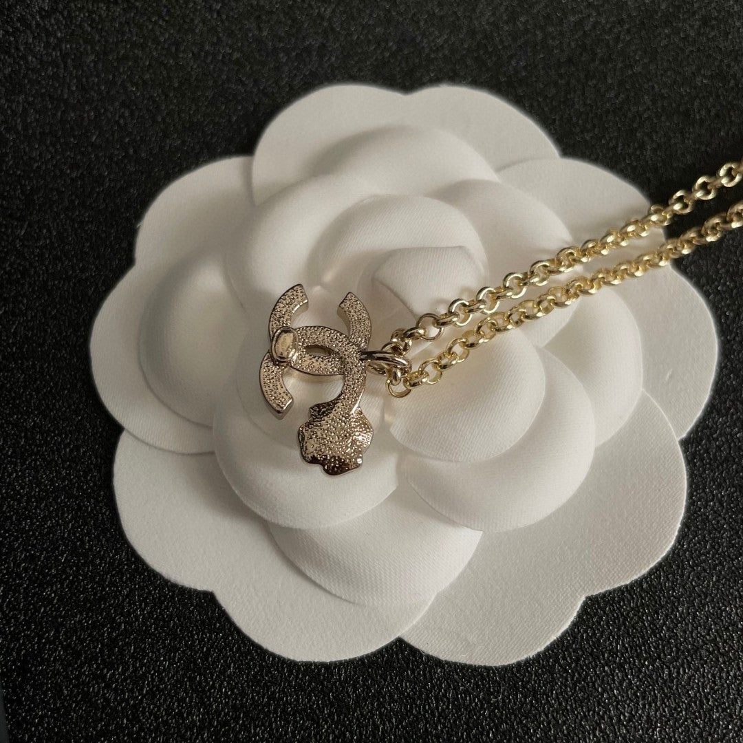 Camellia Pendant Necklace in Polished Metal-Tone – Camellia Detail – Design 013 front product view