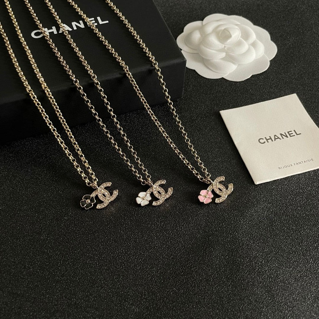 Camellia Pendant Necklace in Polished Metal-Tone – Camellia Detail – Design 013 side detail