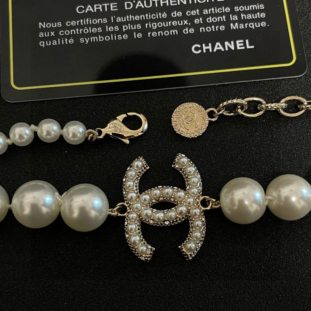 Double-C Emblem Pearl-Detail Pendant Necklace – Pearl Detail – Design 028 main product view