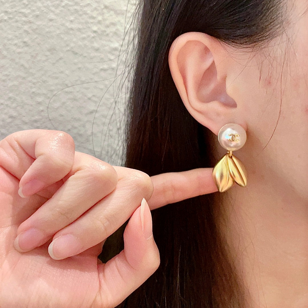 Double-C Emblem Statement Earrings in Polished Metal-Tone – Design 016 front product view