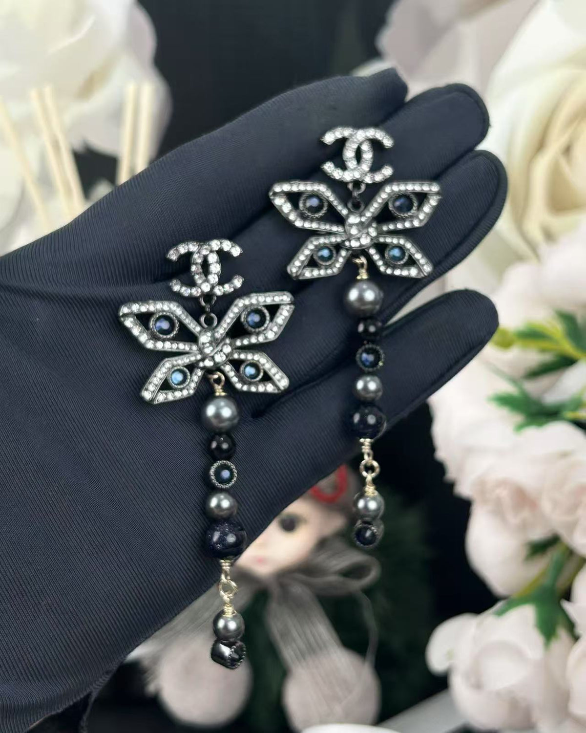 Butterfly Statement Earrings in Polished Metal-Tone detail view