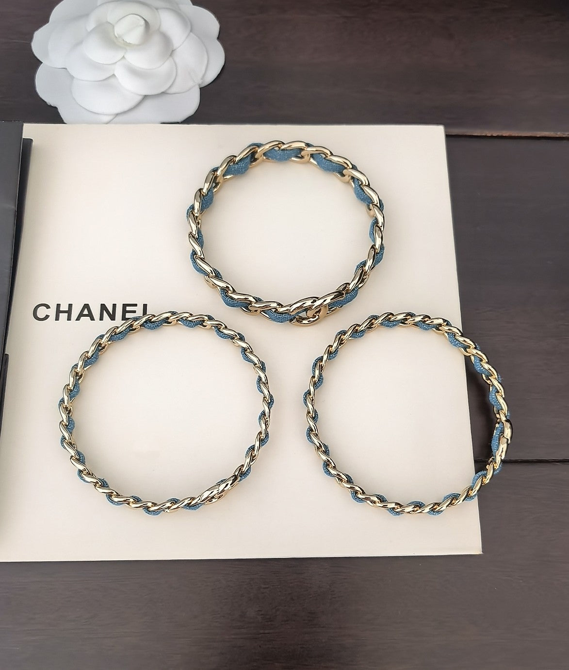 Signature Emblem Bangle in Gold-Tone – Blue Detail detail view