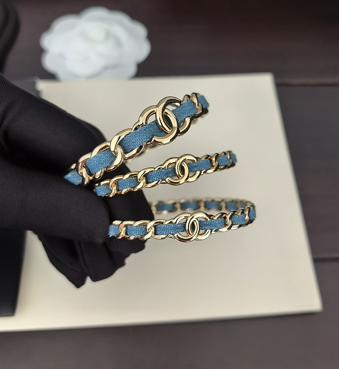 Signature Emblem Bangle in Gold-Tone – Blue Detail – Design 002 front product view