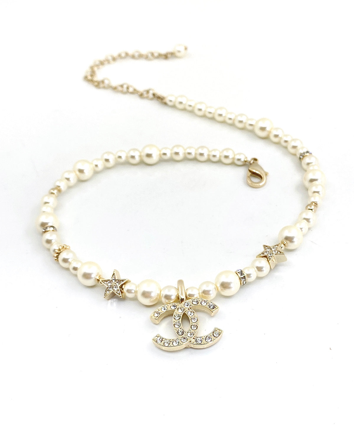 Double-C Emblem Pendant Necklace in Polished Metal-Tone – Design 021 close-up detail