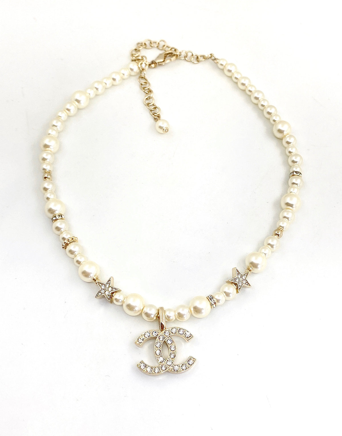 Double-C Emblem Pearl-Detail Pendant Necklace – Pearl Detail – Design 048 main product view