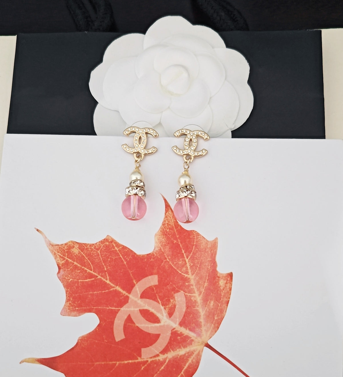 Signature Emblem Statement Earrings in Gold-Tone – Pink Detail – Design 002 close-up detail
