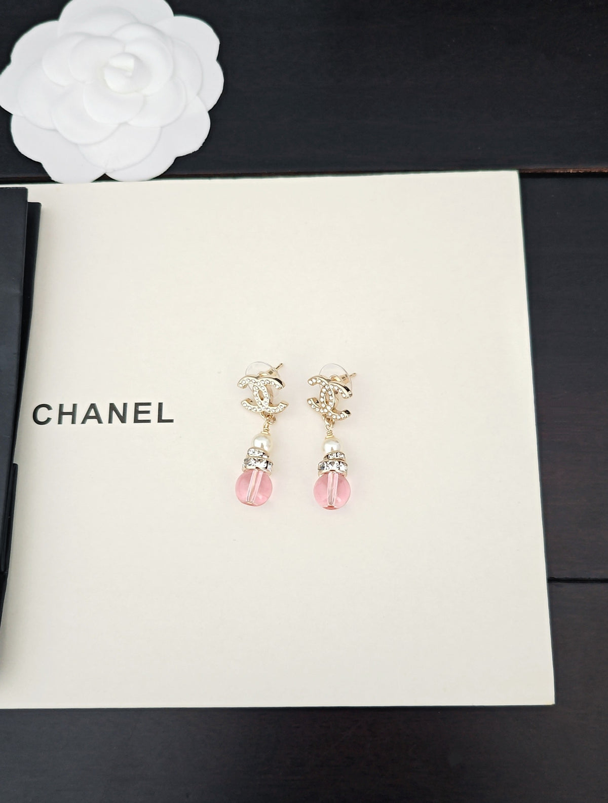 Signature Emblem Statement Earrings in Gold-Tone – Pink Detail – Design 002 side detail