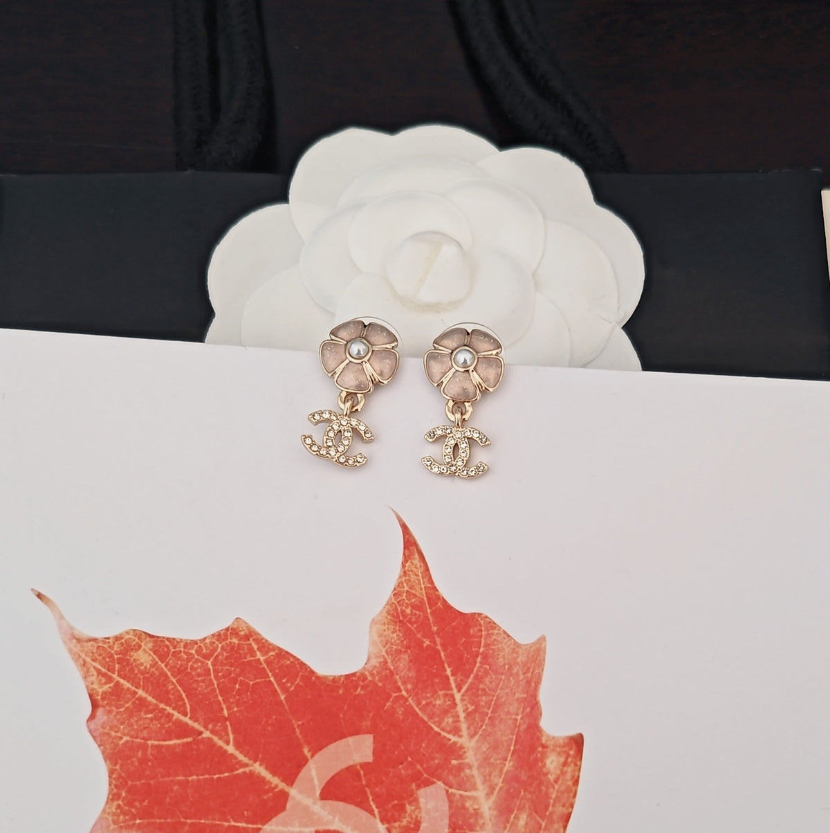 Floral Statement Earrings in Gold-Tone – Pink Detail close-up detail