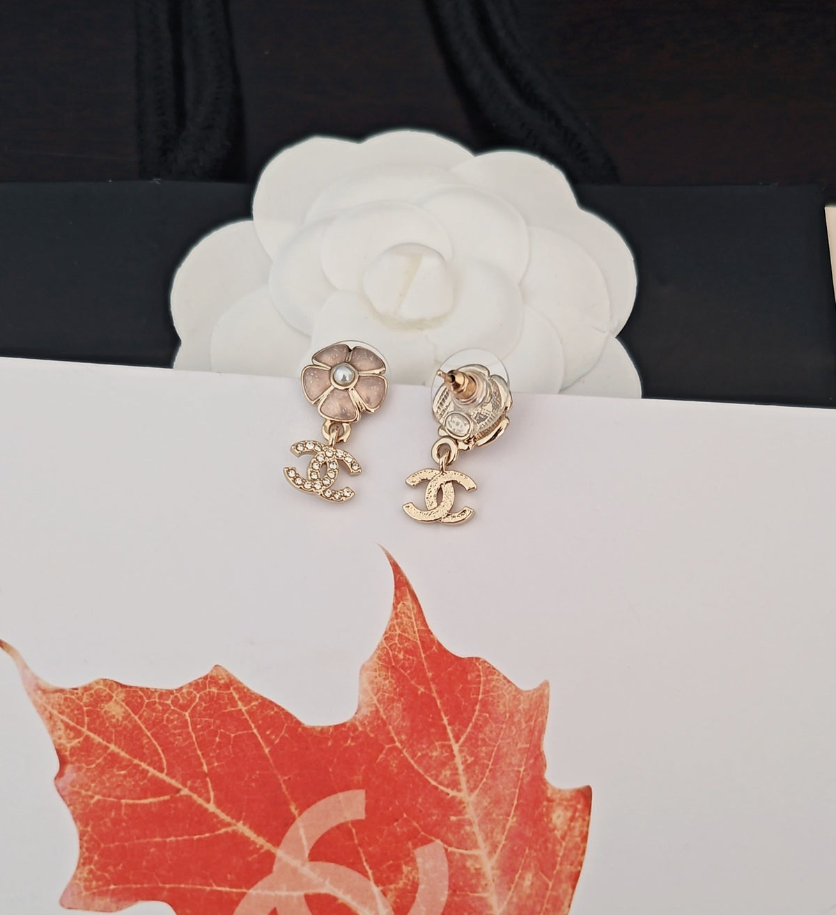 Floral Statement Earrings in Gold-Tone – Pink Detail styled product view
